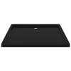 A black shower tray with a drain hole in the center, shown from a side angle. Produktbild-Vorschau