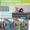 A man is lying on an inflatable mattress, with text overlays describing its features. Below are instructional diagrams. Produktbild-Vorschau