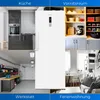 Collage of different rooms featuring a white refrigerator, including a kitchen, pantry, workshop, and living room. Produktbild-Vorschau