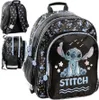 A collage of a black backpack with a Stitch design, showing different views. Produktbild-Vorschau