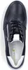 A top-down view of a black leather sneaker with white accents and a white sole. Voir les images du produit