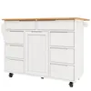 A white kitchen island with a wooden countertop against a white background. Voir les images du produit