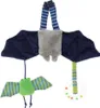 A hanging baby toy shaped like bats, with a larger bat at the top and a smaller one hanging below, and a ring with colorful beads. Produktbild-Vorschau
