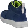 A rear view of a blue high-top sneaker with a lime green interior. Produktbild-Vorschau
