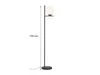 A floor lamp with a black metal stand and a white glass globe light. Produktbild-Vorschau