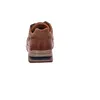 The back view of a brown leather sneaker with a tan suede accent on the heel and a multi-layered sole. Produktbild-Vorschau