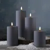 LED Stumpenkerze MIA - Kunststoff - realistische 3D Flamme - H: 10cm - outdoor - grau Produktbild-Vorschau