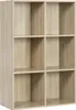 A simple, front-facing view of a light oak colored cube shelf unit. Produktbild-Vorschau