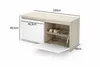 A shoe cabinet with dimensions shown, open at the bottom to reveal shoes on a shelf. Produktbild-Vorschau