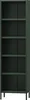 A tall, narrow, dark green metal bookshelf with five shelves is shown against a light gray background. Produktbild-Vorschau
