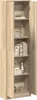 A tall, narrow wooden cabinet with two doors, displaying various items on its shelves. Produktbild-Vorschau
