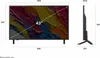 A front and side view of a television with dimensions indicated. Voir les images du produit