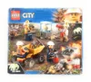 The image shows the packaging of a LEGO City mining team playset, featuring minifigures, a dump truck, and mining equipment with explosions and glowing elements. Produktbild-Vorschau