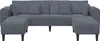 A dark gray velvet sofa with two ottomans and throw pillows, shown from the front against a white background. Anteprima dell’immagine prodotto