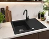 Granitspüle 76x44 cm mit Schwarzer Armatur – Küchenspüle Produktbild-Vorschau 9