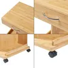 A collage of four close-up images showing different angles and details of a bamboo rolling cart. Podgląd zdjęcia produktu