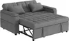 A gray sofa bed is shown in its open state, revealing the mattress and the metal frame underneath. The sofa has two cushions and appears to be in a studio setting against a white background. Anteprima dell’immagine prodotto