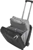 A black rolling briefcase with its interior compartments open, showing a gray fabric organizer bag inside. Produktbild-Vorschau