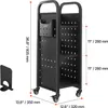 A black metal book cart with dimensions indicated by text and lines. Produktbild-Vorschau