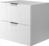 A white bathroom cabinet with two drawers and black handles, shown from a slight angle against a white background. Voir les images du produit