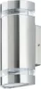 A silver-colored outdoor wall light with two light sources, mounted on a white background. Produktbild-Vorschau