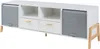 A white and gray television stand with wooden legs against a white background. Náhľad obrázku produktu