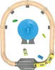A top-down view of a toy train set with a station and track. Produktbild-Vorschau