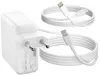 A white power adapter and two white charging cables are arranged on a white background. Produktbild-Vorschau