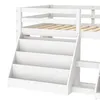 Close-up view of the white bunk bed with integrated storage stairs. Produktbild-Vorschau