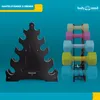 A black dumbbell rack with colorful dumbbells on a blue background. Náhľad obrázku produktu