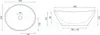 Technical drawing of an oval basin with dimensions. Produktbild-Vorschau