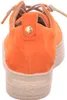 The back view of an orange sneaker with a beige sole. Produktbild-Vorschau