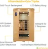 A diagram of an infrared sauna cabin with labels pointing out its features. Produktbild-Vorschau