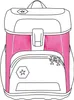 A front view of a pink and white backpack. Produktbild-Vorschau
