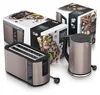 A beige toaster and a beige kettle are displayed with their packaging in a studio setting. Produktbild-Vorschau