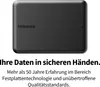 A black external hard drive with the Toshiba logo, accompanied by German marketing text. Produktbild-Vorschau