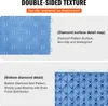 Close-up views of a blue interlocking floor tile, highlighting its double-sided texture and grid pattern. Podgląd zdjęcia produktu