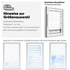 An instructional image showing how to measure for a window blind, with examples of the product in different window settings. Produktbild-Vorschau