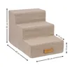 A beige, three-step pet ramp with dimensions indicated by measurement lines and text. Náhled obrázku produktu