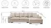 A diagram showing the dimensions and features of a sectional sofa. Produktbild-Vorschau