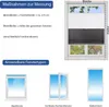 Diagrams and text explaining how to measure for blinds and showing different window types. Produktbild-Vorschau