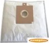 A white vacuum cleaner bag with a brown cardboard attachment and a logo in the bottom right corner. Produktbild-Vorschau