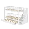 A white triple bunk bed with a pull-out trundle bed and stairs with storage. Náhled obrázku produktu