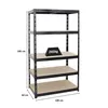 A black metal shelving unit with wooden shelves, shown against a white background. Dimensions and weight capacity are indicated. Produktbild-Vorschau