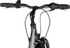 Close-up view of a bicycle's handlebars and front fork against a white background. Produktbild-Vorschau