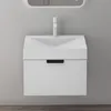 A white wall-mounted bathroom vanity with a sink and faucet against a light gray wall. Anteprima dell’immagine prodotto