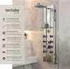 A modern bathroom shower panel with multiple jets and a rain shower head. Produktbild-Vorschau