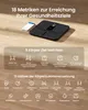 A smart body scale and a smartphone are shown on a wooden floor, with marketing text and icons detailing its features. Náhľad obrázku produktu