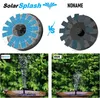 A collage showing two solar-powered water pump designs and their performance in bird baths. Produktbild-Vorschau