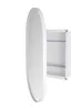 A white oval medicine cabinet with its door open, revealing glass shelves inside, against a white background. Podgląd zdjęcia produktu